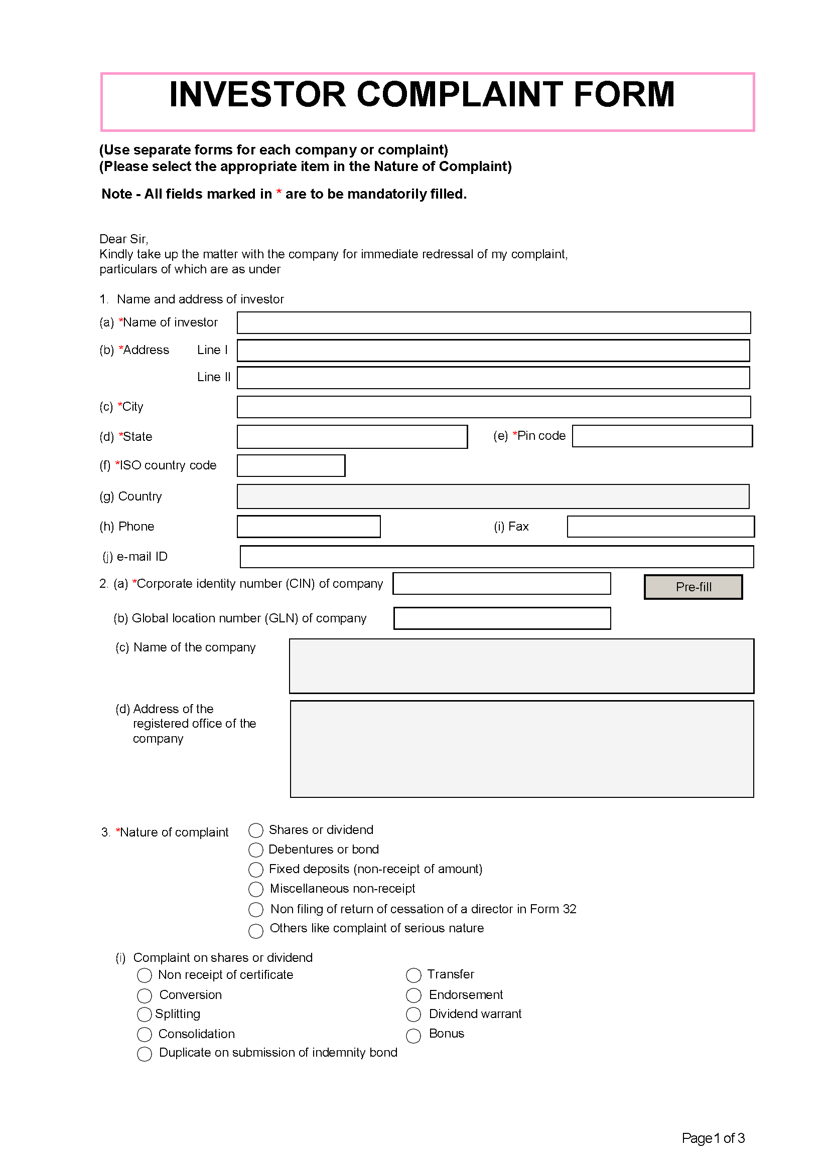70 - Form for Filing Complaint(S) Against the Company (Investor Complaint Form)-converted